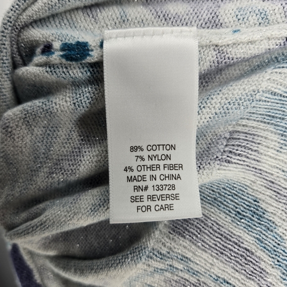 Croft & Barrow Knit Top Size XL Blue Mermaid Waves Silver Metallic Soft Comfy - Picture 7 of 16